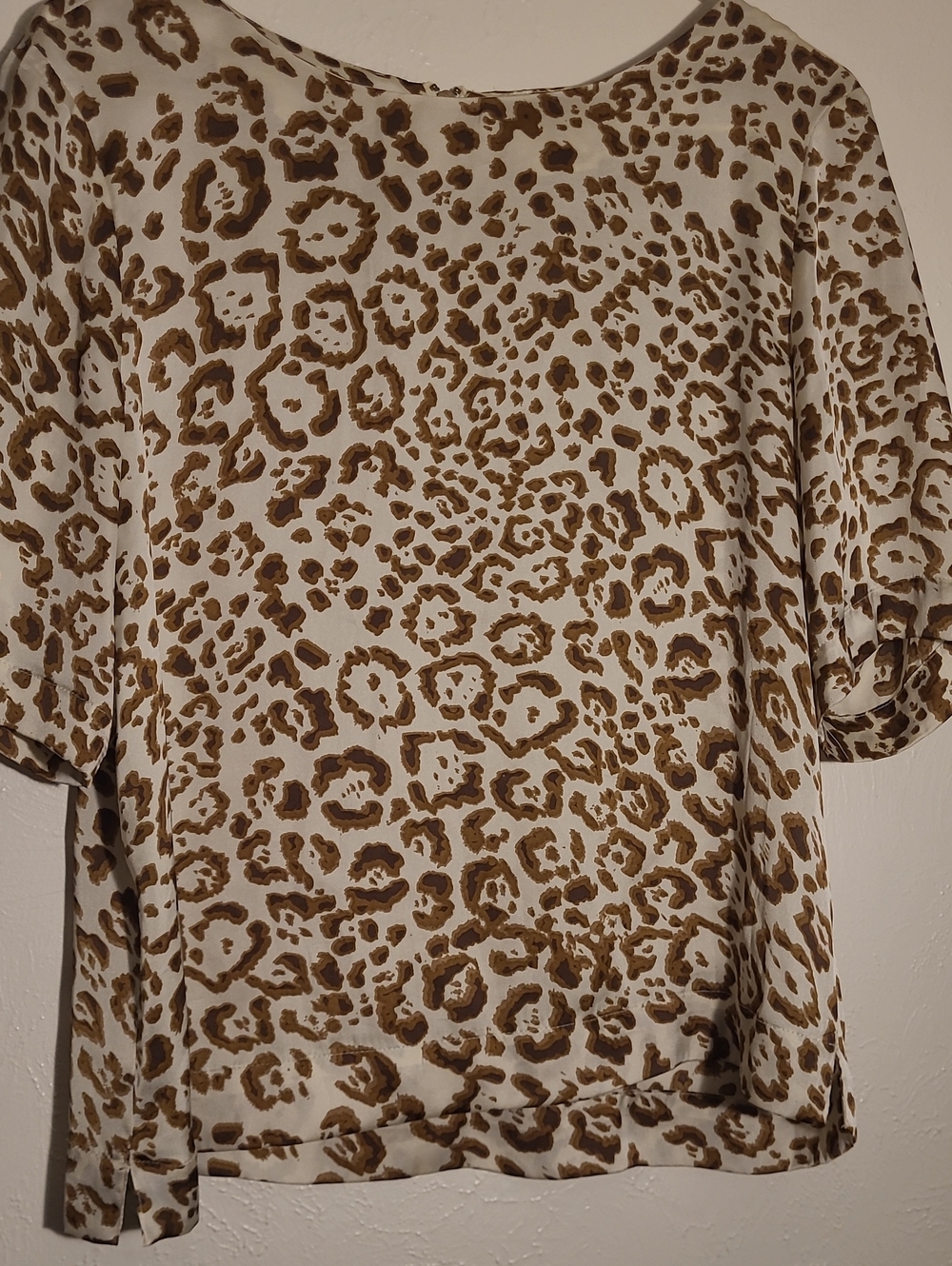 fresh Cream and Brown Leopard Print Short Sleeve Top